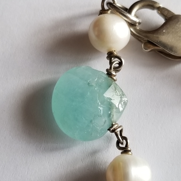 Chalcedony and pearl bracelet .925 sterling silver real mint sea white bead - Picture 15 of 16